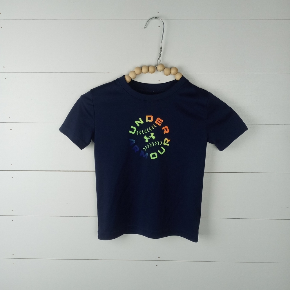 Under Armour boys size 4T navy performance tshirt with baseball ombre colorful